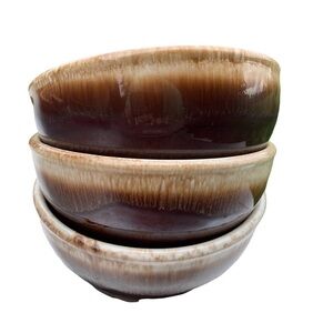 Vintage USA Brown & Beige Drip Glaze Gourmet Bowls Set of 3